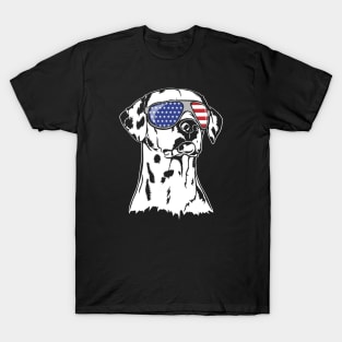 Proud Dalmatian American Flag sunglasses dog T-Shirt